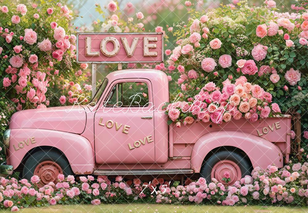 On Sale Kate Valentine Pink Truck Love Roses Backdrop Designed by Emetselch -UK