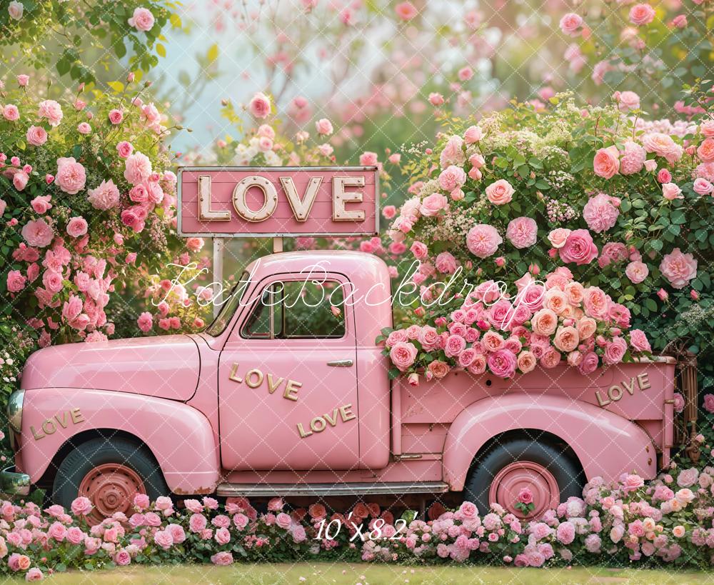 On Sale Kate Valentine Pink Truck Love Roses Backdrop Designed by Emetselch -UK