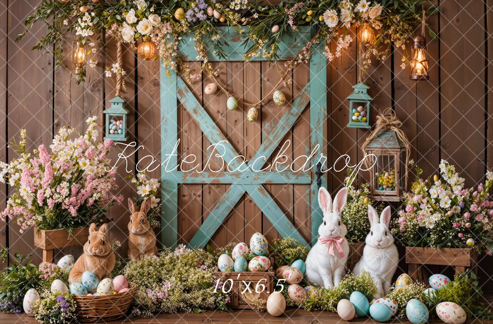 Kate Easter Bunny Barn Door Floral Backdrop Designed by Emetselch -UK