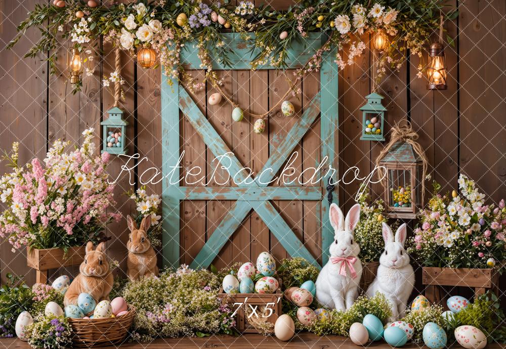 Kate Easter Bunny Barn Door Floral Backdrop Designed by Emetselch -UK