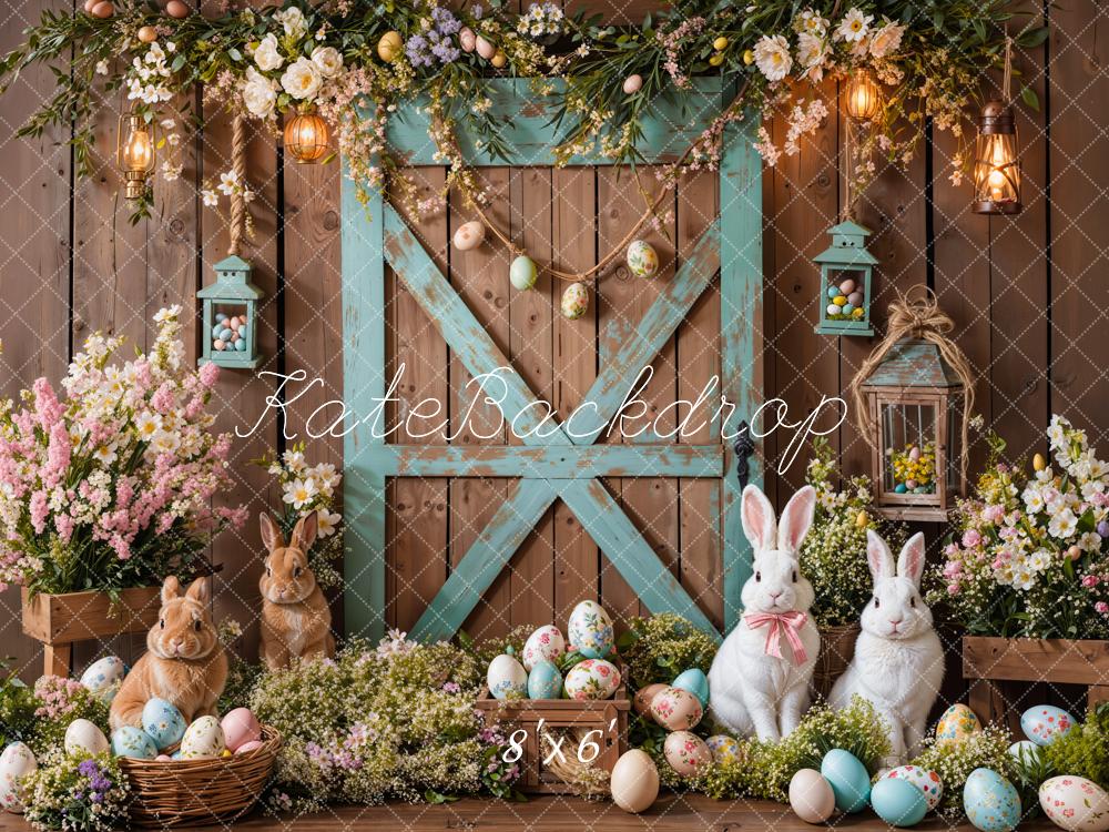 Kate Easter Bunny Barn Door Floral Backdrop Designed by Emetselch -UK