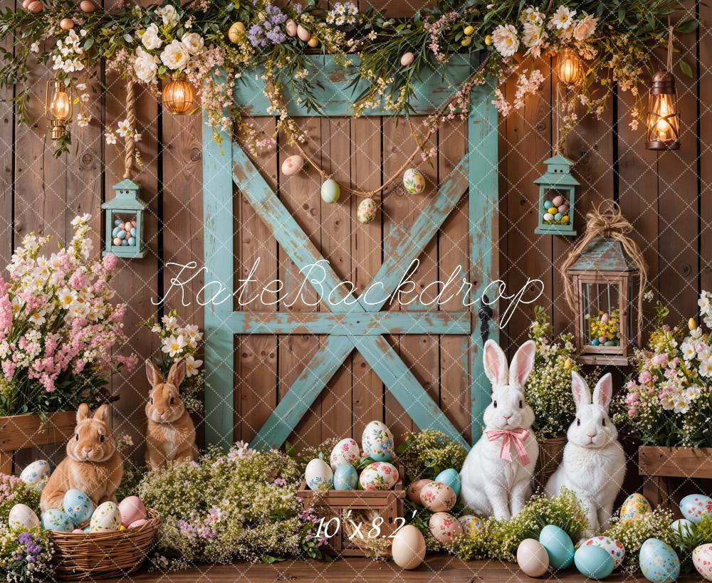 Kate Easter Bunny Barn Door Floral Backdrop Designed by Emetselch -UK