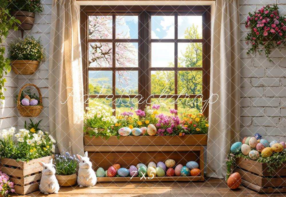 Kate Easter Bunny Floral Window Curtains Backdrop Designed by Emetselch -UK