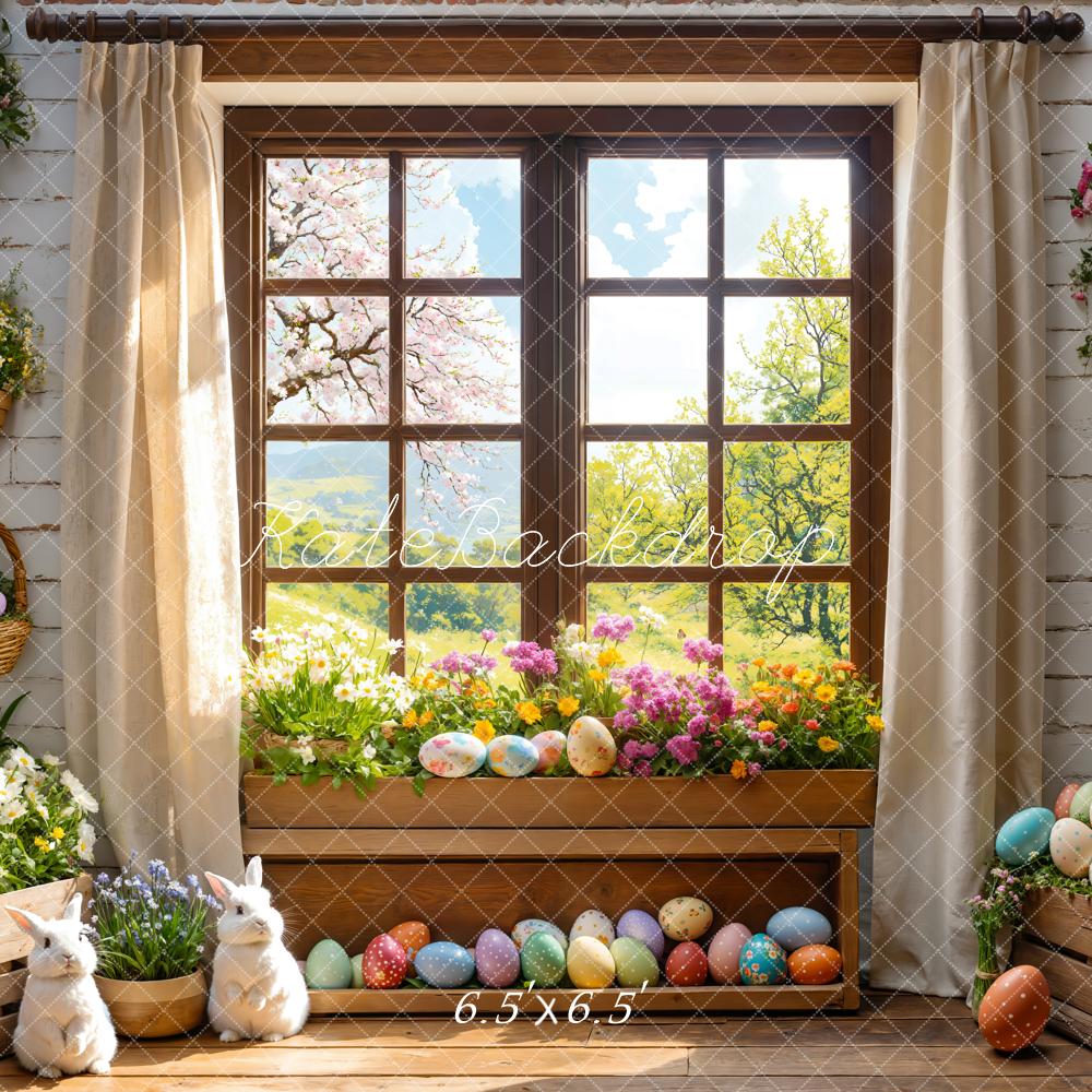 Kate Easter Bunny Floral Window Curtains Backdrop Designed by Emetselch -UK