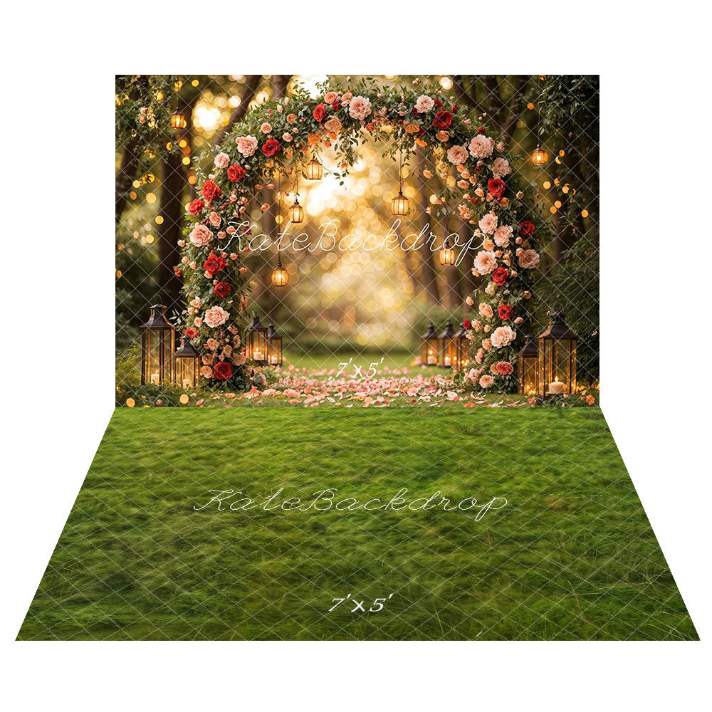 Kate Valentine Flower Arch Lantern Backdrop+Spring Grass Floor Backdrop -UK