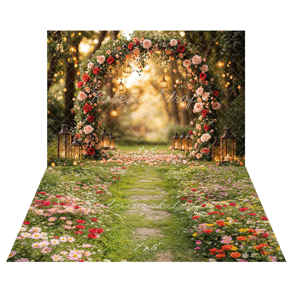 Lightning Deals Kate Valentine Flower Arch Lantern Backdrop+Spring Pathway Grass Floor Backdrop -UK