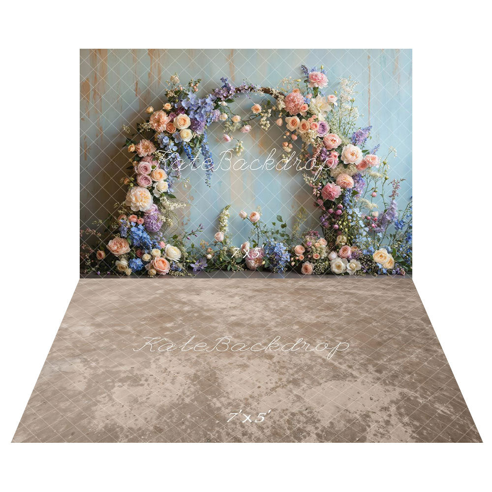 Lightning Deals Kate Spring Floral Arch Pastel Backdrop+Abstract Light Brown Beige Floor Backdrop