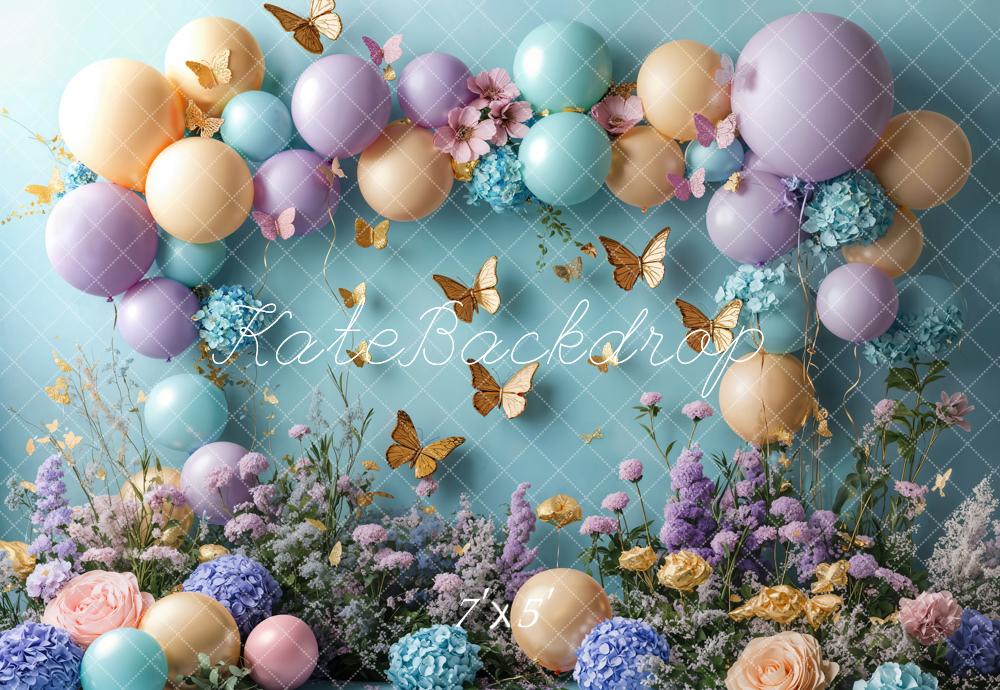 Kate Cake Smash Floral Balloon Butterfly Backdrop Designed by Emetselch