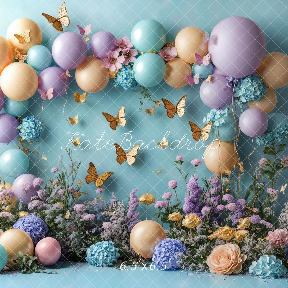 Kate Cake Smash Floral Balloon Butterfly Backdrop Designed by Emetselch