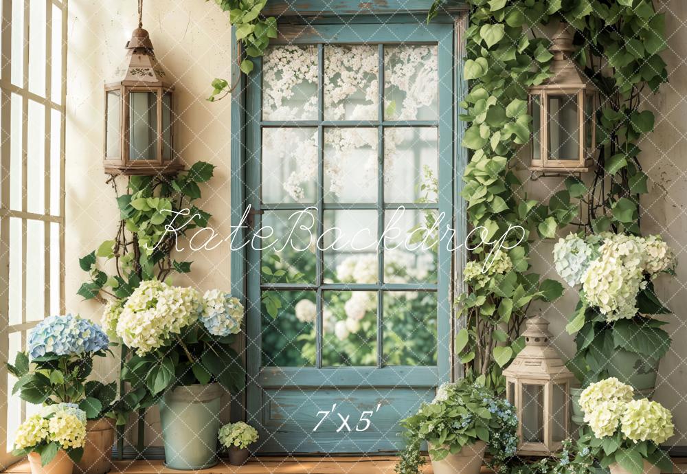 On Sale Kate Spring Floral Window Door Hydrangeas Backdrop Designed by Emetselch -UK