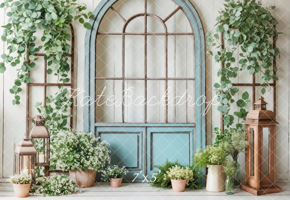 Lightning Deals Kate Spring Blue Door Greenery Backdrop Designed by Emetselch -UK