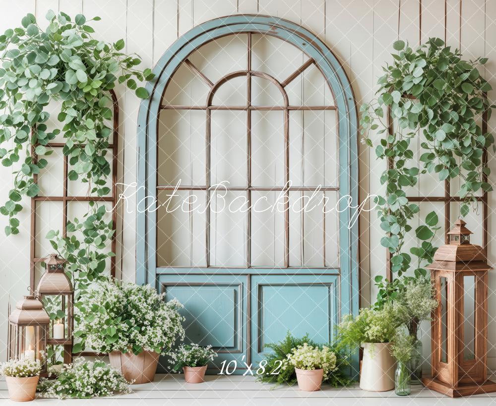 Lightning Deals Kate Spring Blue Door Greenery Backdrop Designed by Emetselch -UK