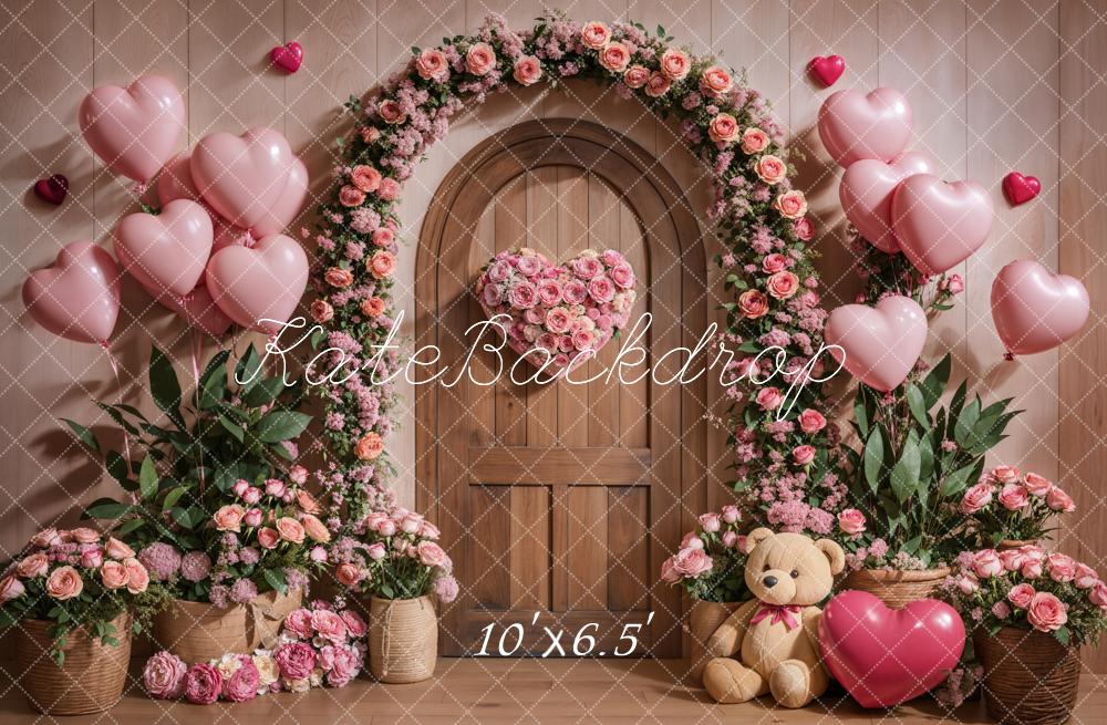 Kate Valentine Floral Arch Pink Balloons Backdrop Designed by Emetselch -UK