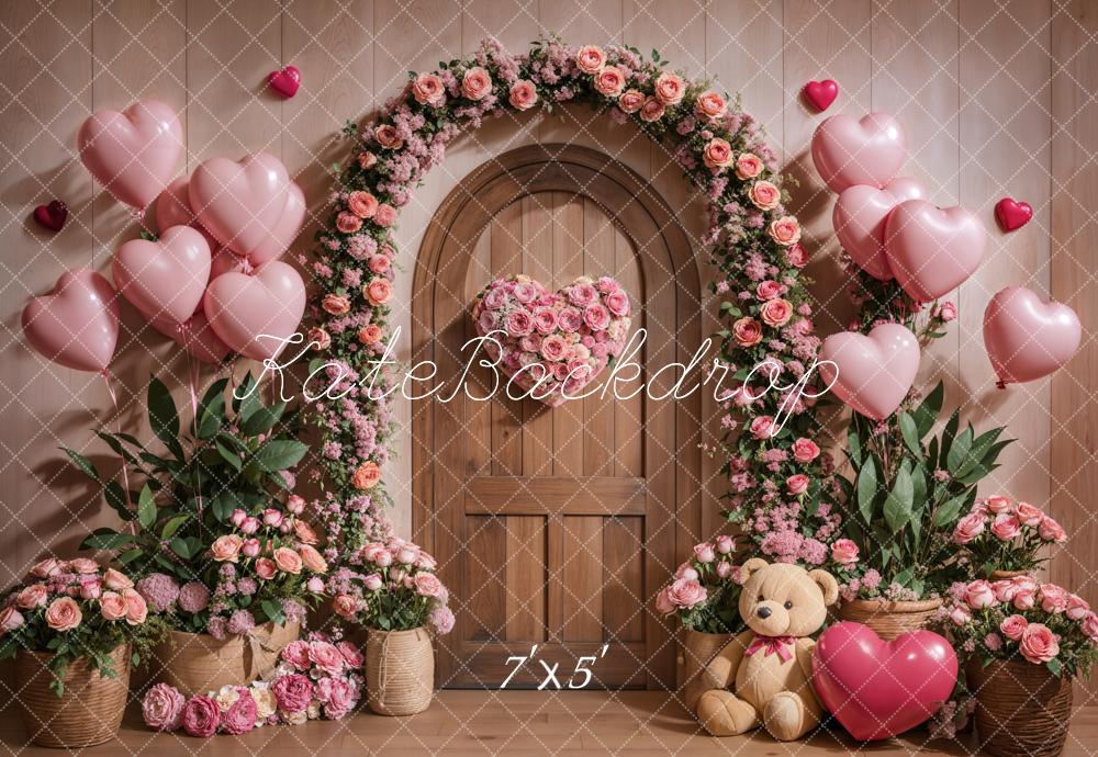 Kate Valentine Floral Arch Pink Balloons Backdrop Designed by Emetselch -UK