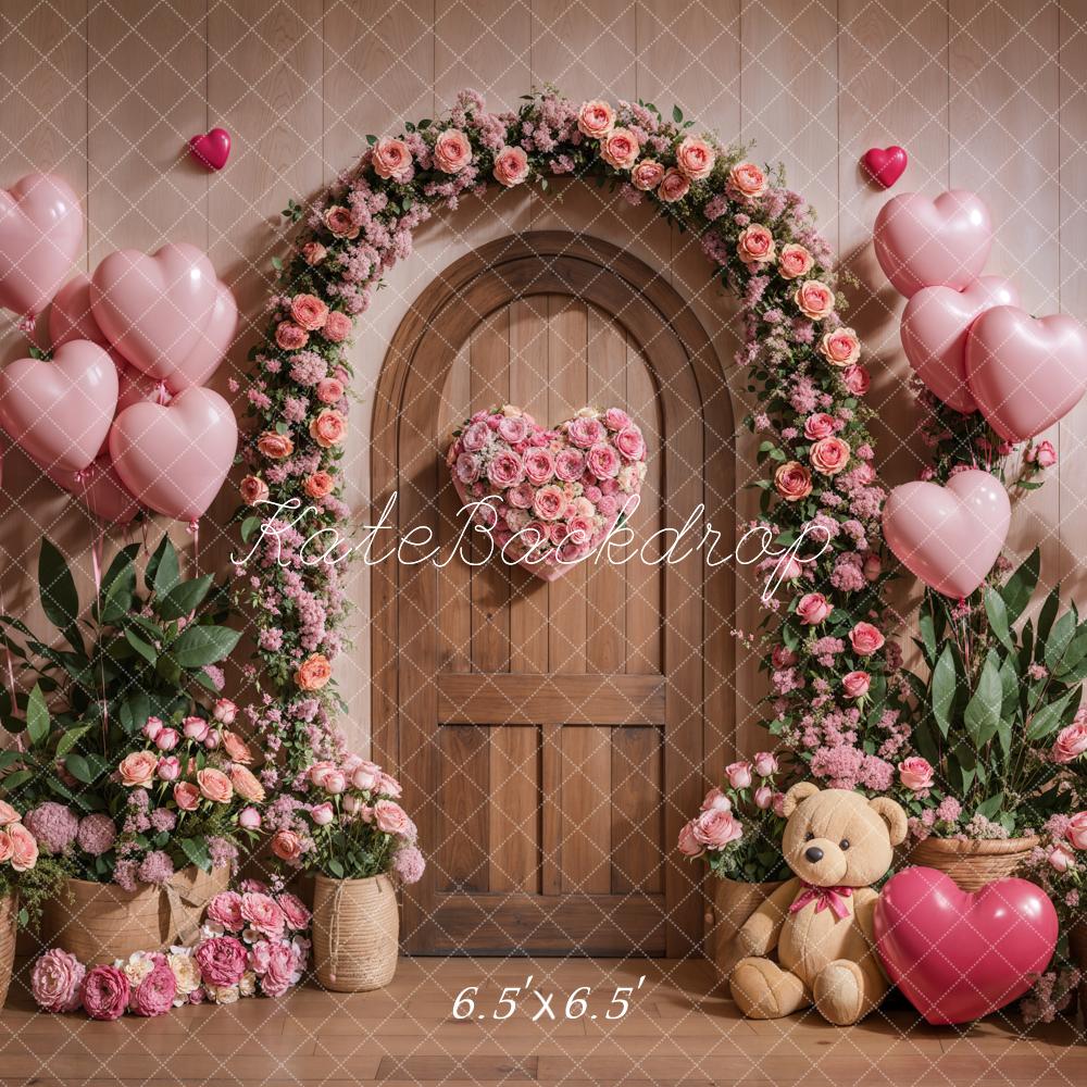 Kate Valentine Floral Arch Pink Balloons Backdrop Designed by Emetselch -UK