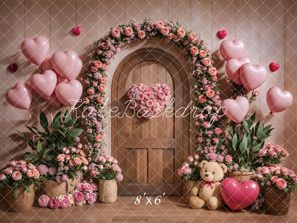 Kate Valentine Floral Arch Pink Balloons Backdrop Designed by Emetselch -UK