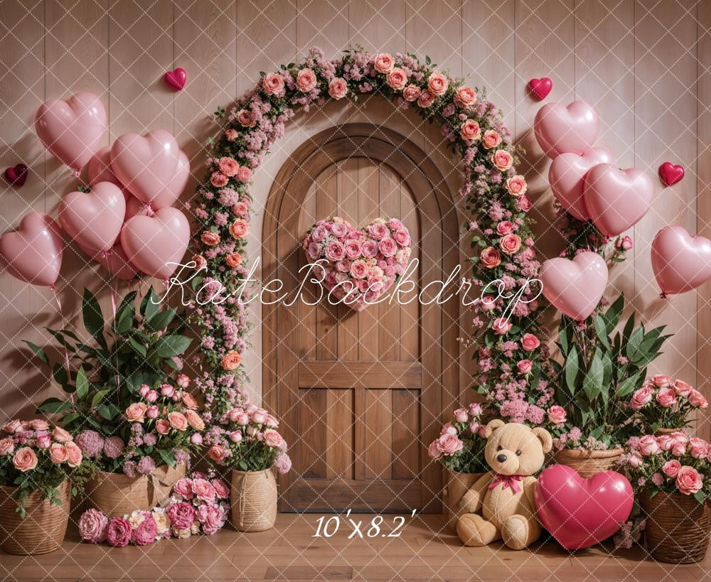 Kate Valentine Floral Arch Pink Balloons Backdrop Designed by Emetselch -UK