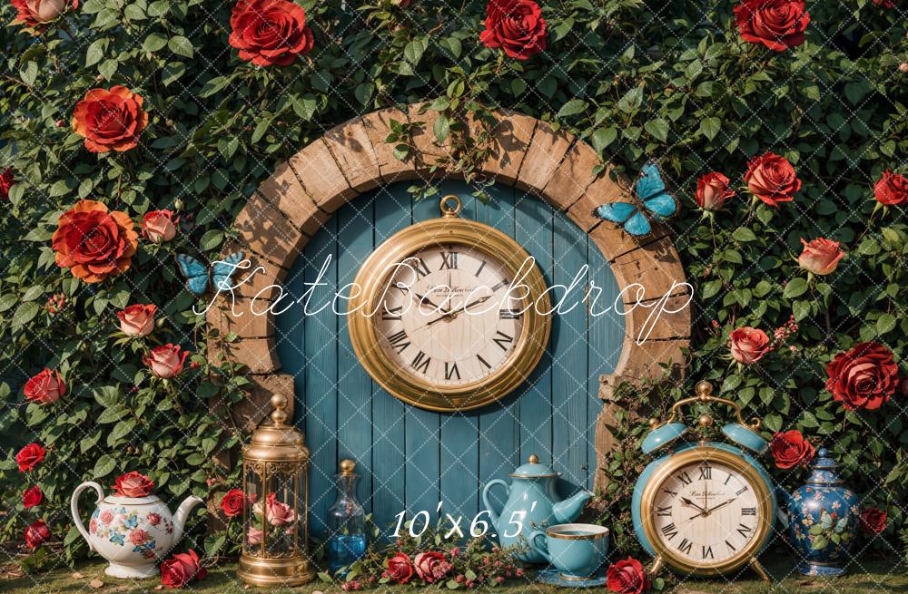 Kate Valentine Vintage Clock Garden Backdrop Designed by Emetselch -UK