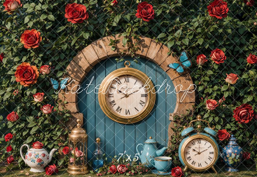 Kate Valentine Vintage Clock Garden Backdrop Designed by Emetselch -UK