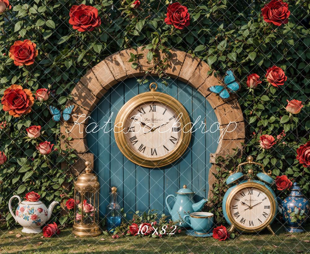 Kate Valentine Vintage Clock Garden Backdrop Designed by Emetselch -UK