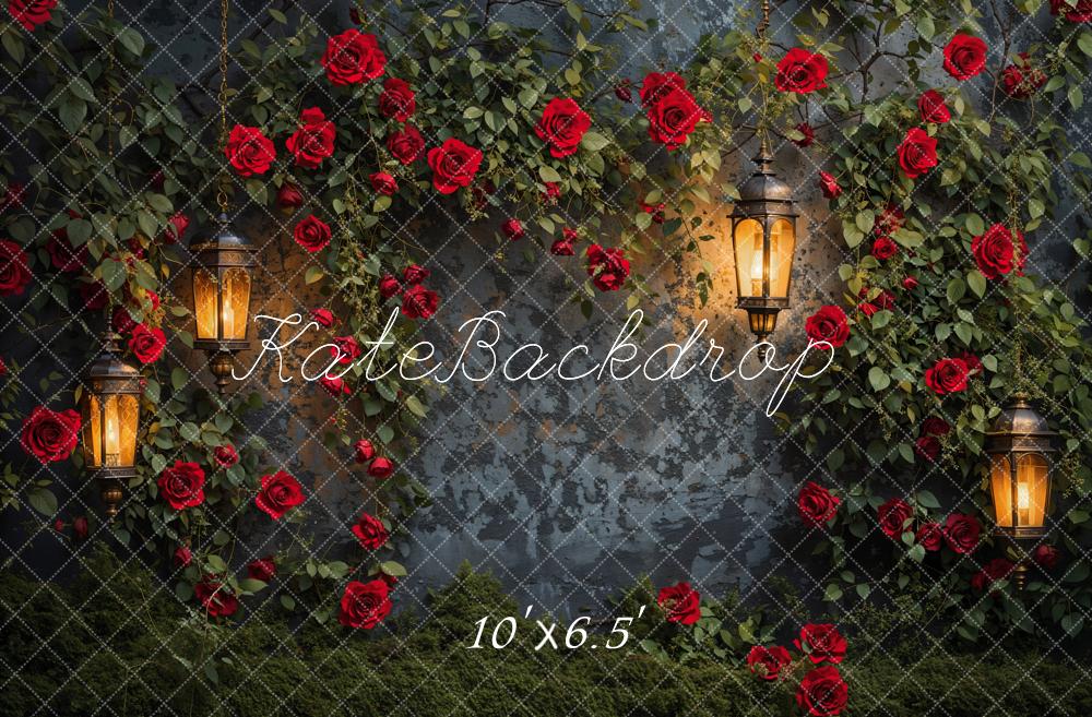 Kate Valentine Night Roses Lantern Wall Backdrop Designed by Emetselch -UK