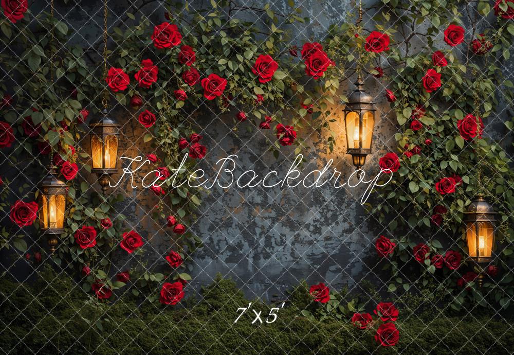 Kate Valentine Night Roses Lantern Wall Backdrop Designed by Emetselch -UK