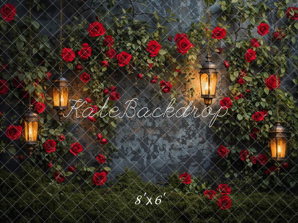 Kate Valentine Night Roses Lantern Wall Backdrop Designed by Emetselch -UK