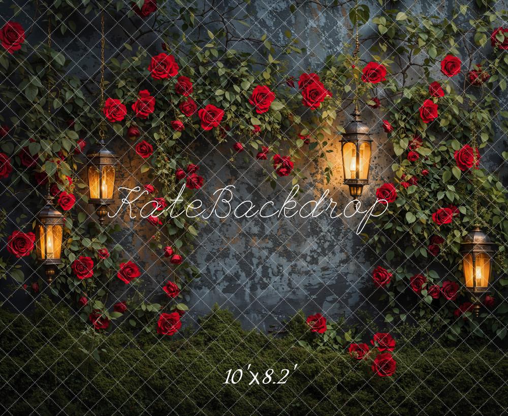 Kate Valentine Night Roses Lantern Wall Backdrop Designed by Emetselch -UK