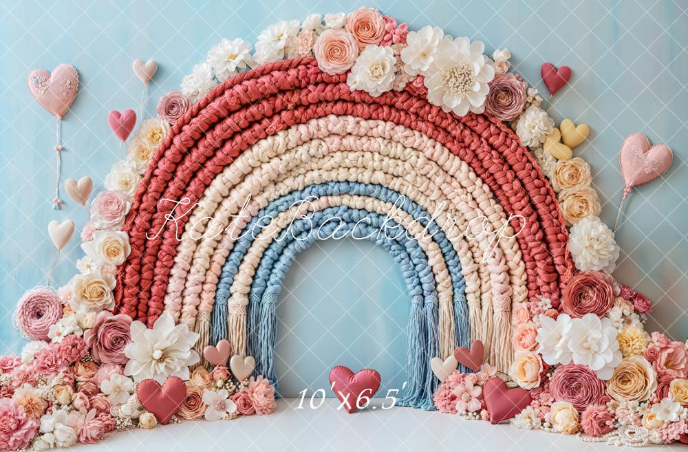 Kate Valentine Boho Floral Rainbow Heart Backdrop Designed by Emetselch -UK