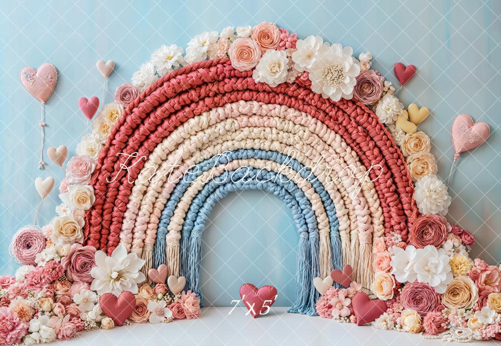 Kate Valentine Boho Floral Rainbow Heart Backdrop Designed by Emetselch -UK