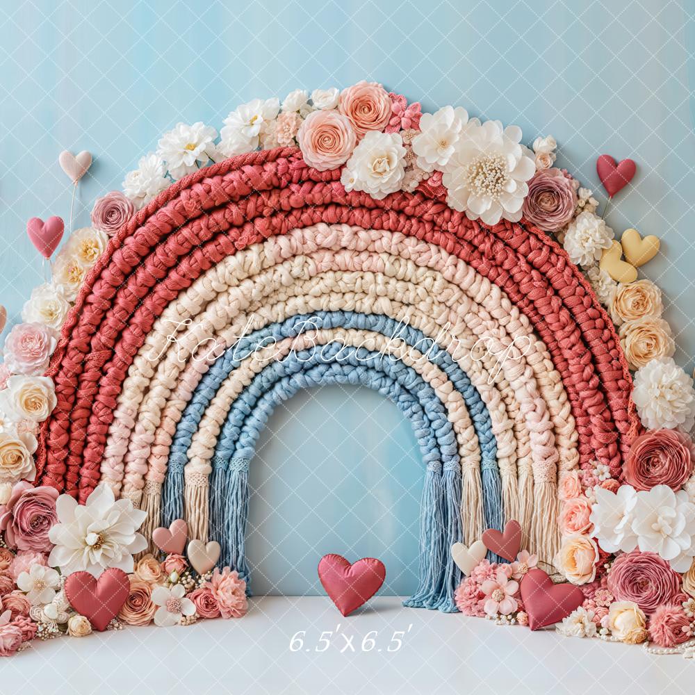 Kate Valentine Boho Floral Rainbow Heart Backdrop Designed by Emetselch -UK