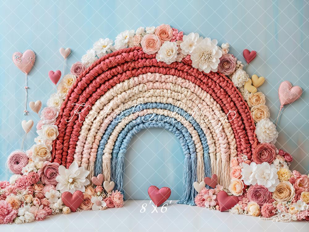 Kate Valentine Boho Floral Rainbow Heart Backdrop Designed by Emetselch -UK