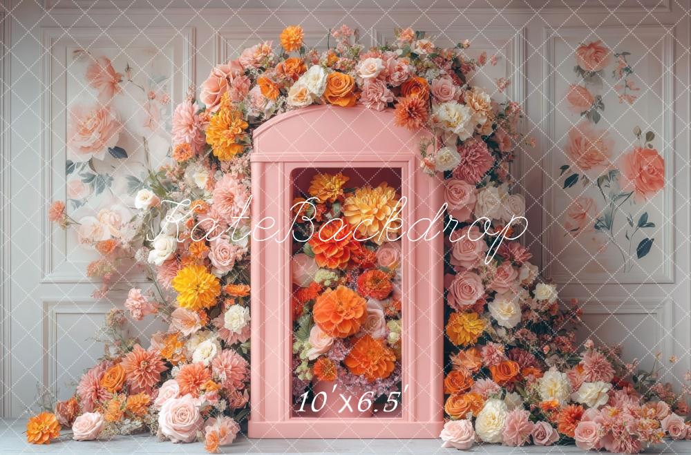 Kate Spring Floral Pink Telephone Booth Backdrop Designed by Mini MakeBelieve -UK