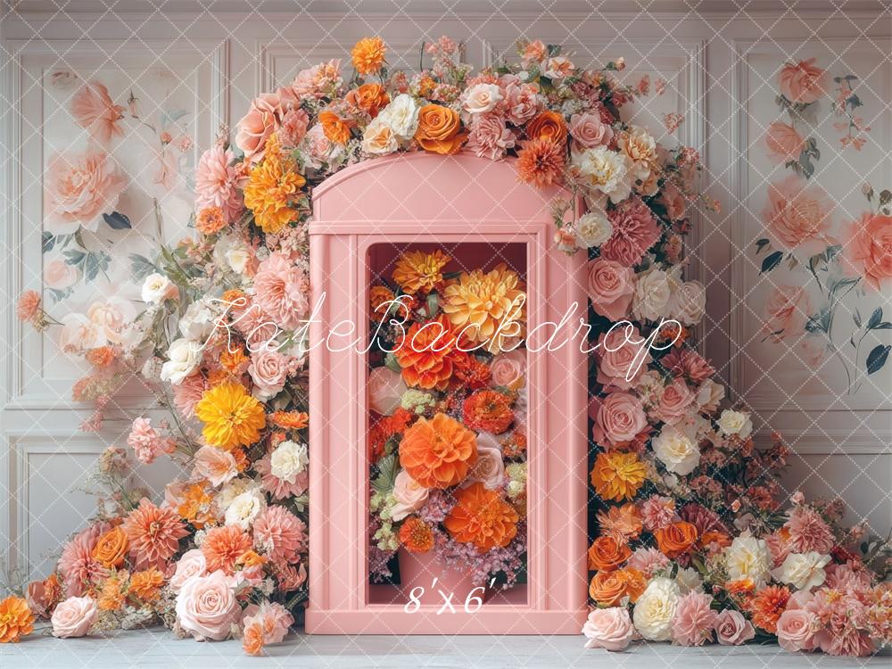 Kate Spring Floral Pink Telephone Booth Backdrop Designed by Mini MakeBelieve -UK