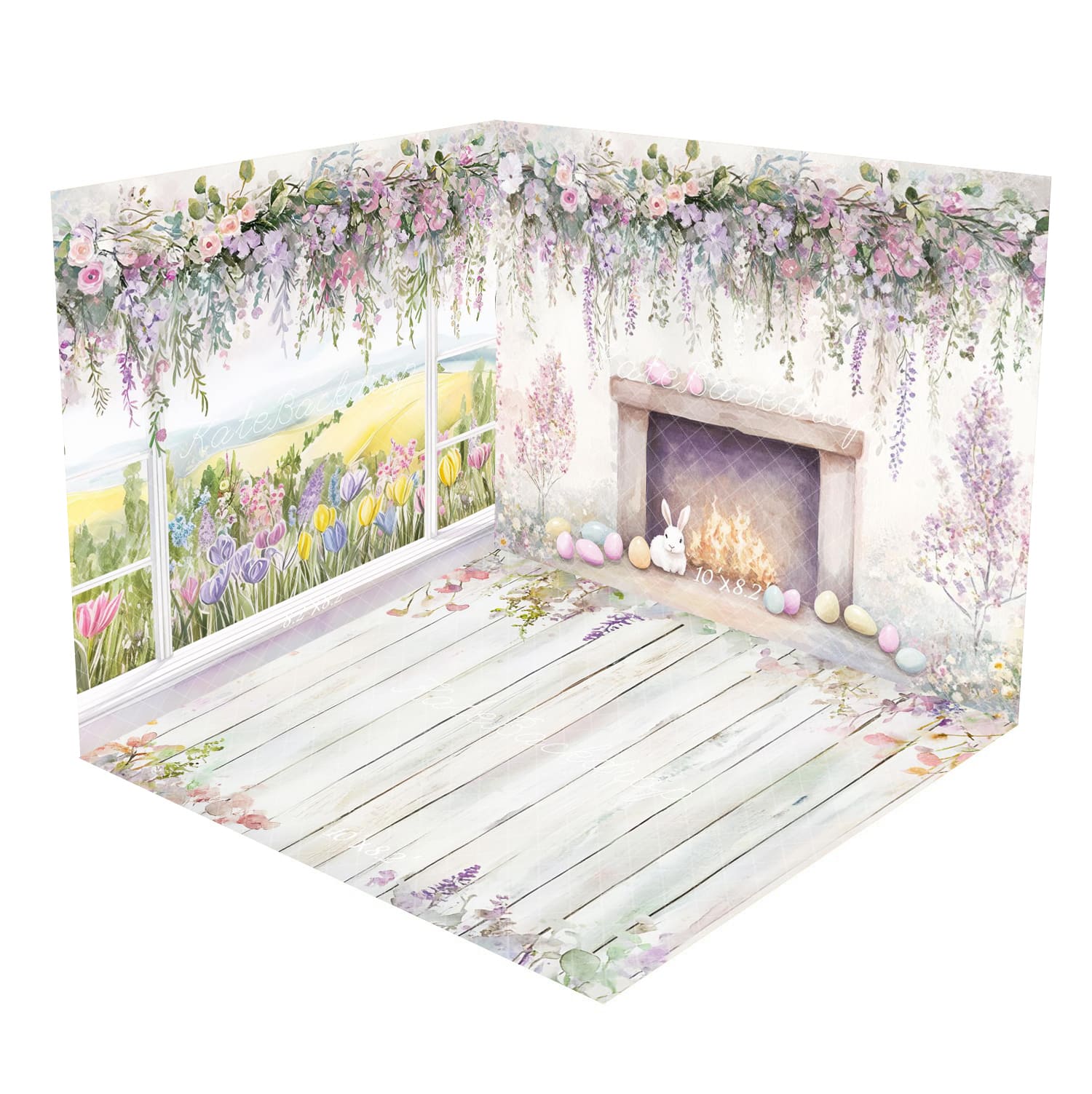 Kate Cartoon Spring Floral Window View Room Set -UK