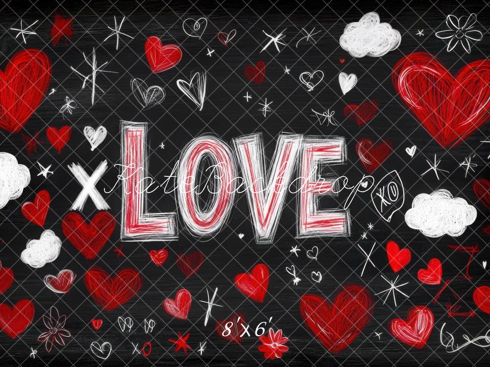 Kate Valentine Love Hearts Chalkboard Backdrop Designed by Mini MakeBelieve -UK