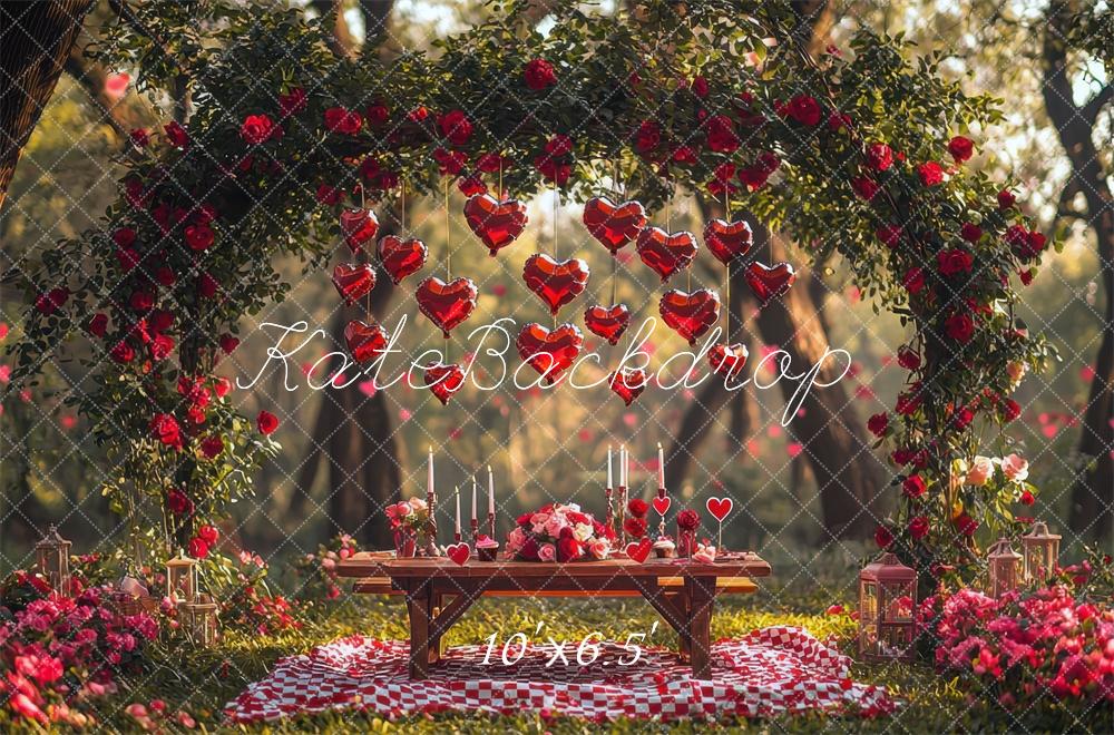 Kate Valentine Picnic Flower Arch Hearts Backdrop Designed by Mini MakeBelieve -UK