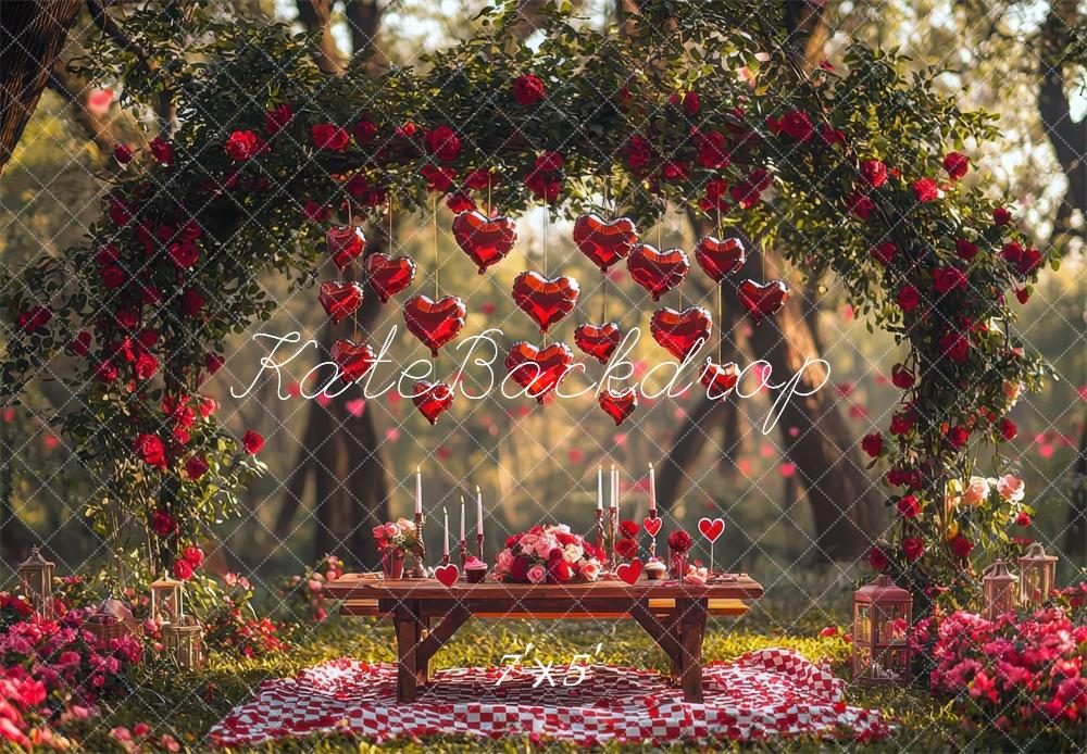 Kate Valentine Picnic Flower Arch Hearts Backdrop Designed by Mini MakeBelieve -UK