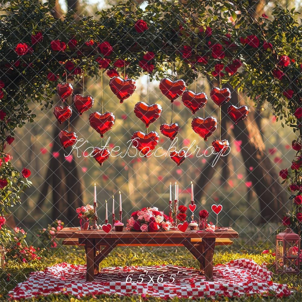 Kate Valentine Picnic Flower Arch Hearts Backdrop Designed by Mini MakeBelieve -UK