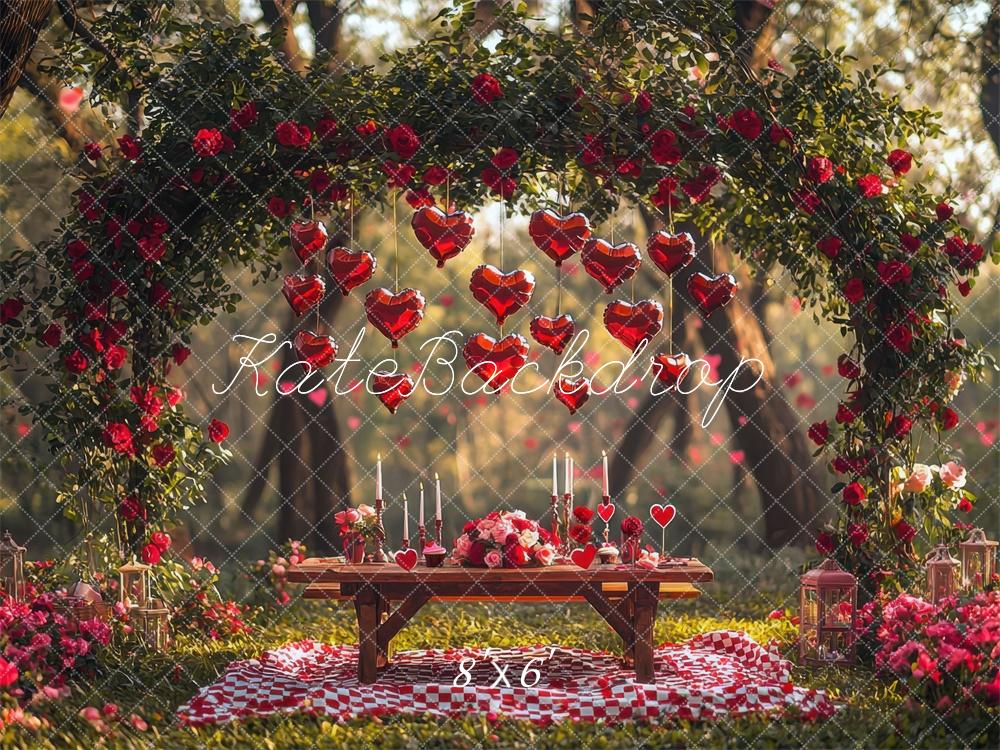 Kate Valentine Picnic Flower Arch Hearts Backdrop Designed by Mini MakeBelieve -UK