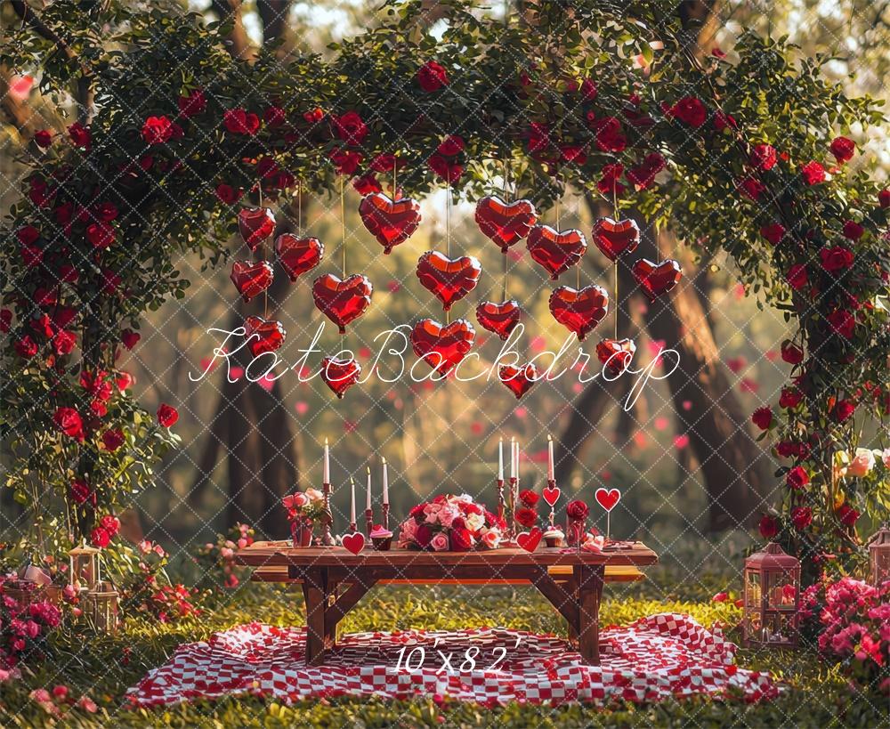 Kate Valentine Picnic Flower Arch Hearts Backdrop Designed by Mini MakeBelieve -UK