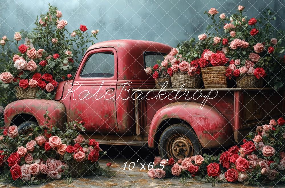 Kate Valentine Vintage Truck Roses Backdrop Designed by Patty Robert -UK