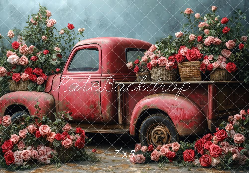 Kate Valentine Vintage Truck Roses Backdrop Designed by Patty Robert -UK