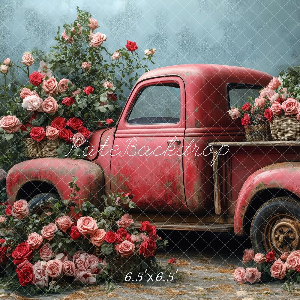 Kate Valentine Vintage Truck Roses Backdrop Designed by Patty Robert -UK