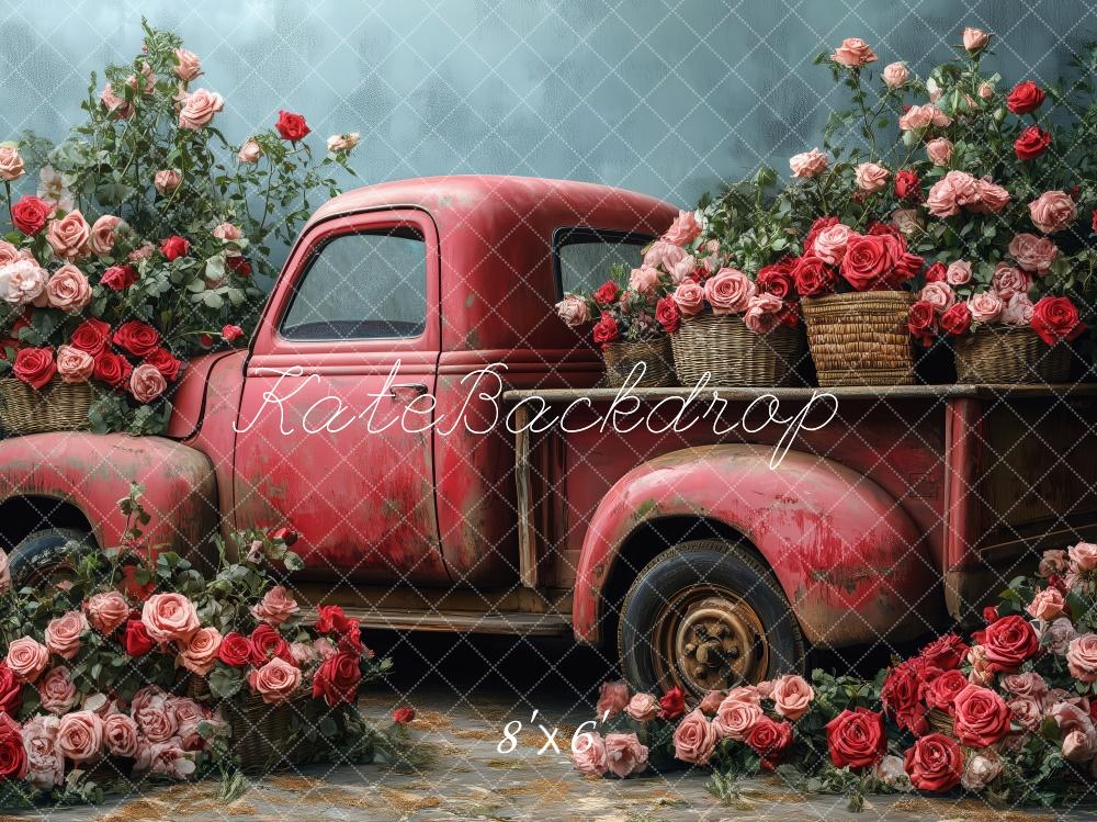 Kate Valentine Vintage Truck Roses Backdrop Designed by Patty Robert -UK