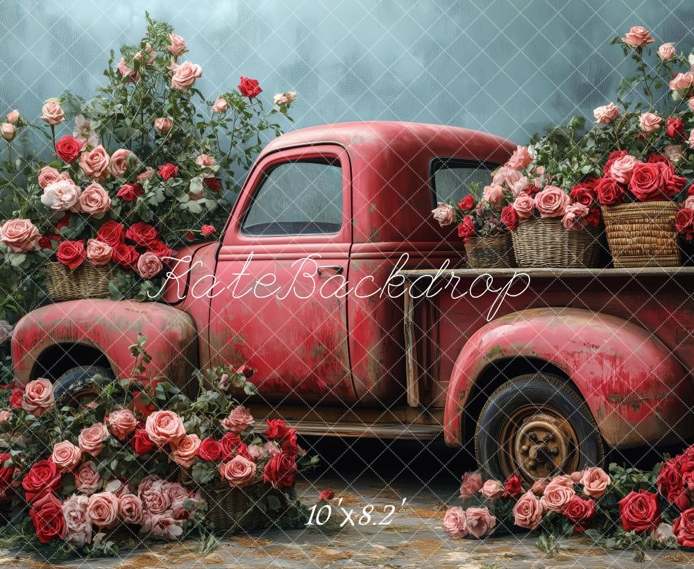 Kate Valentine Vintage Truck Roses Backdrop Designed by Patty Robert -UK