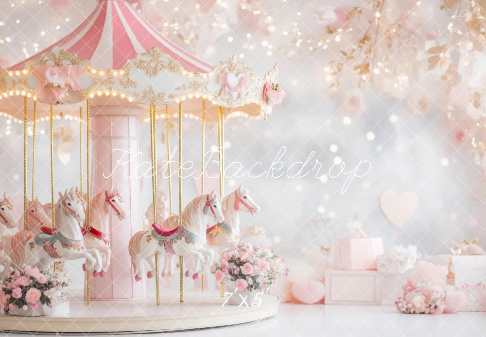 Kate Valentine Carousel Pink Floral Backdrop Designed by Patty Robert