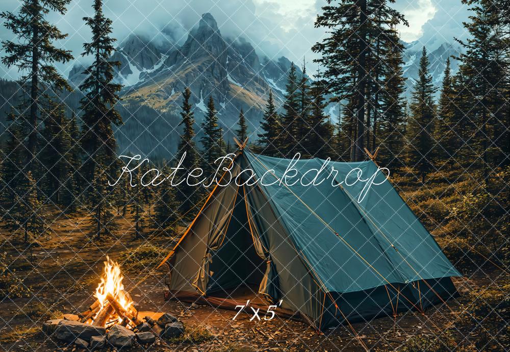 Kate Camping Tent Bonfire Mountain Forest Backdrop Designed by Emetselch -UK