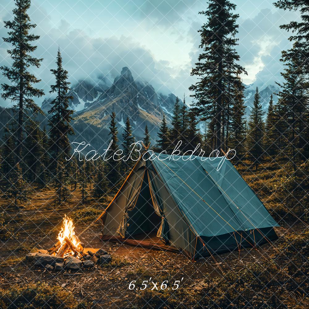 Kate Camping Tent Bonfire Mountain Forest Backdrop Designed by Emetselch -UK