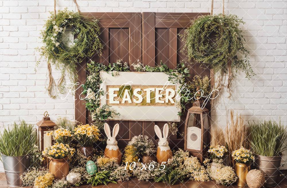 Kate Easter Bunny Flowers Rustic Door Backdrop Designed by Emetselch -UK